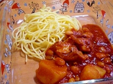 圧力鍋で！「鶏肉とジャガイモのトマト煮込みパスタ」